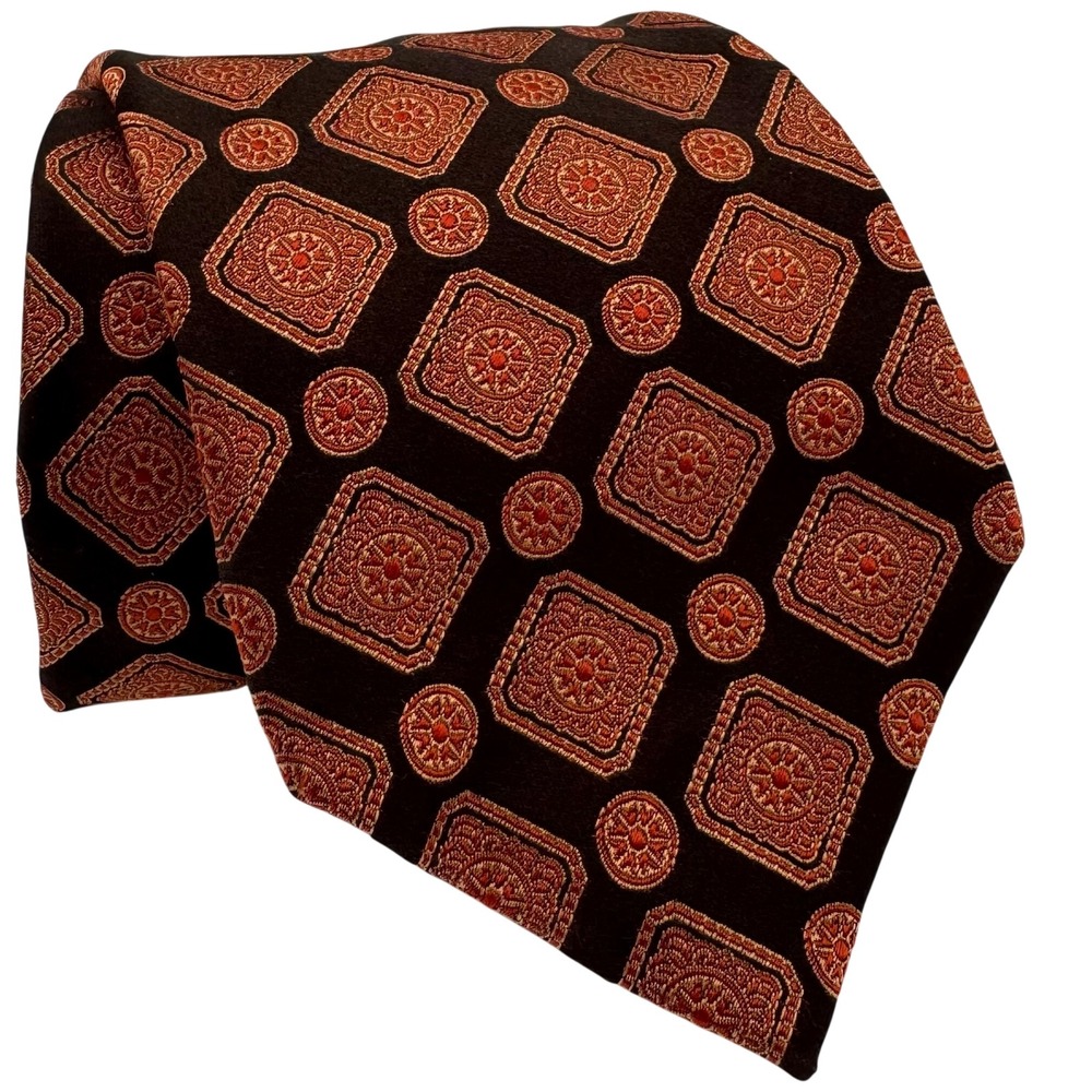 Canali 1934 Silk Tie Brown Orange Geometric Medallion Mens Luxury Made in Italy